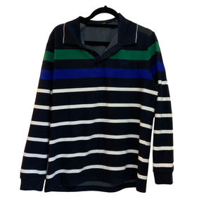 Louis Castel Blue Cream Green Striped Rugby Polo Shirt sz 110=L